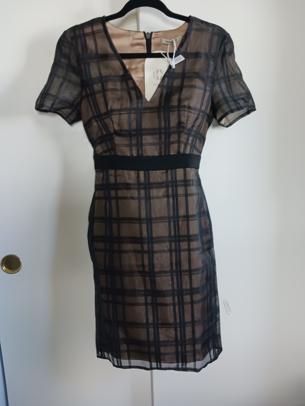 Plaid Sheer A-Line Dress in Brown and Black